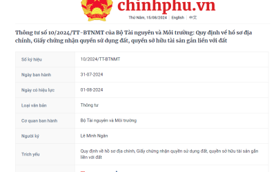 Thông tư số 09/2024/TT-BTNMT của Bộ Tài nguyên và Môi trường: Quy định về nội dung, cấu trúc, kiểu thông tin cơ sở dữ liệu quốc gia về đất đai và yêu cầu kỹ thuật đối với phần mềm ứng dụng của Hệ thống thông tin quốc gia về đất đai