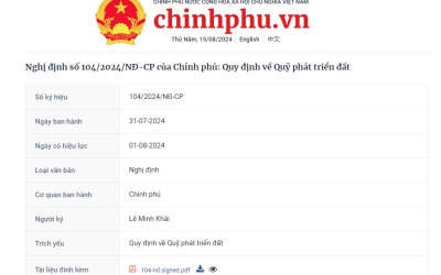 Nghị định số 104/2024/NĐ-CP của Chính phủ: Quy định về Quỹ phát triển đất