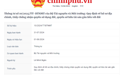 Thông tư số 10/2024/TT-BTNMT của Bộ Tài nguyên và Môi trường: Quy định về hồ sơ địa chính, Giấy chứng nhận quyền sử dụng đất, quyền sở hữu tài sản gắn liền với đất