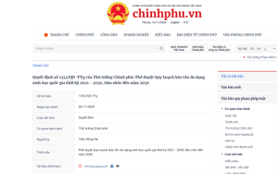 Quy hoạch bảo tồn đa dạng sinh học quốc gia thời kỳ 2021 - 2030, tầm nhìn đến năm 2050